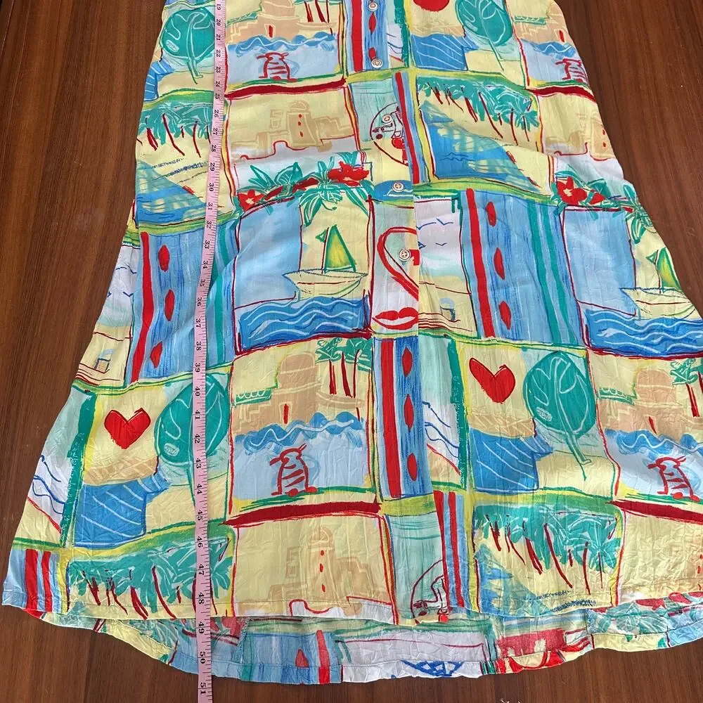 Jams world Colorful Button Front Sleeveless Midi Beachy Dress, Art to Wear, XL - Picture 9 of 12